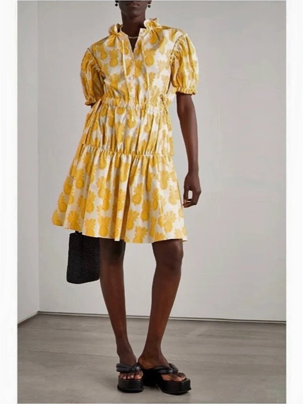 La DoubleJ The Biscotto Yellow Mini Dress in Pineapple Print | Size Large NWOT